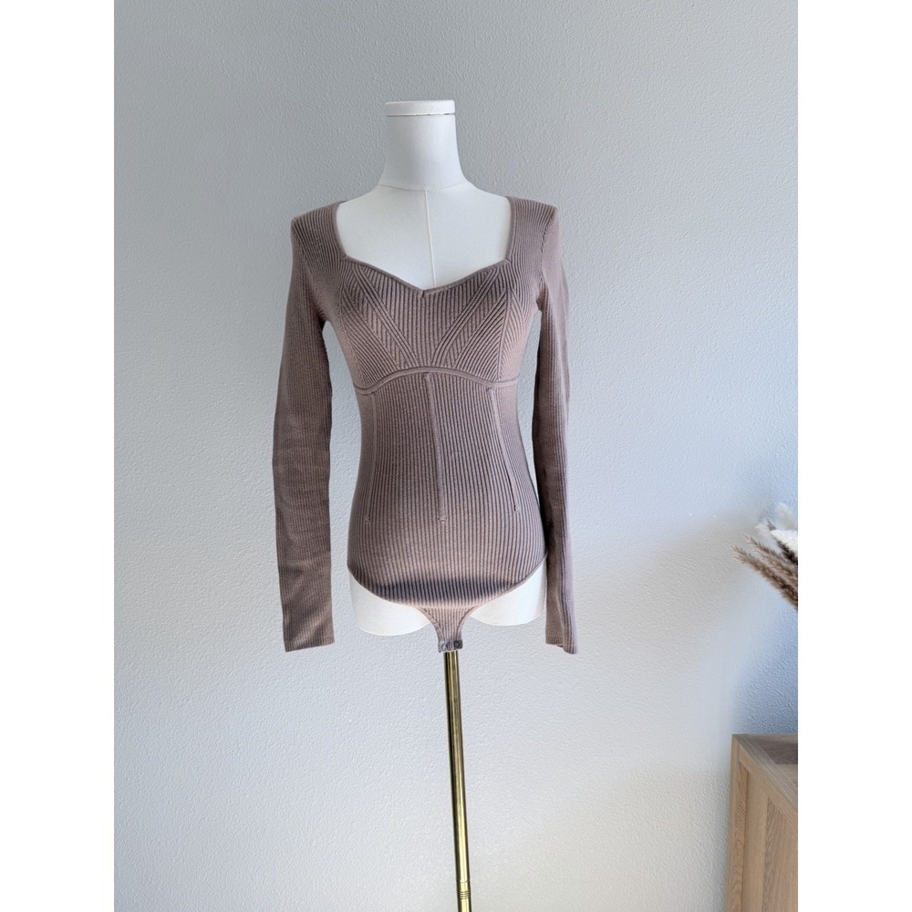 Abercrombie & Fitch Taupe Long Sleeve Stretch Bodysuit Solid XS Women